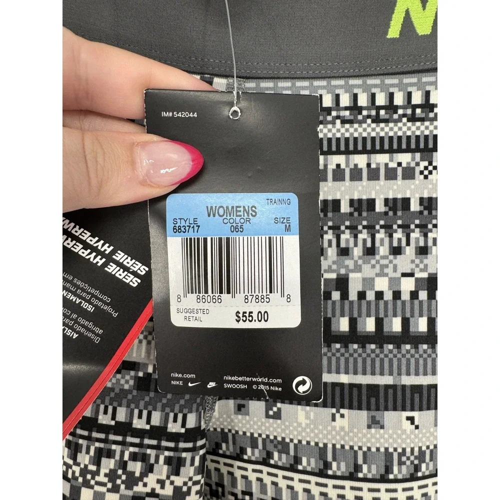 Nike Pro Hyperwarm Running Leggings Women M Striped Geometric Dri Fit 683717-065
